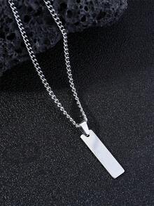 1條時尚簡約不鏽鋼矩形墜子項鍊,情侶禮物適用於女友、男友,營造浪漫和驚喜 - 銀色 - 查看 4
