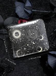 1入黑色新款男士pu皮革休閒雙折式錢包,多功能卡片套,時尚青年包 - 黑色 - 查看 11