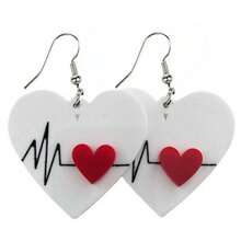1對女式簡約精美心電圖心形吊墜耳環,歐美風格,情人節、秋冬新品,配以卡通設計,適合作為聖誕節和節日禮物,也適用於情人節家居裝飾 - 黑色 - 查看 2