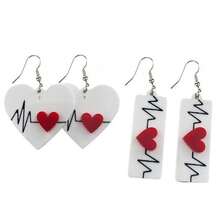 1對女式簡約精美心電圖心形吊墜耳環,歐美風格,情人節、秋冬新品,配以卡通設計,適合作為聖誕節和節日禮物,也適用於情人節家居裝飾 - 黑色 - 查看 1