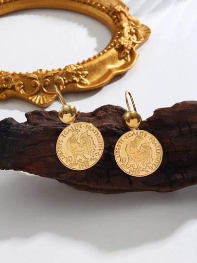1 par minimalistiska vintage bronspläterade 18K guld myntformade örhängen, lämpliga för dagligt bruk av kvinnor (exkluderar presentförpackning som visas på bilden)