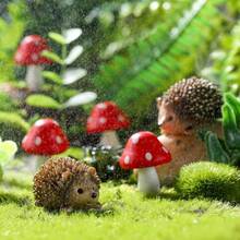 6pcs Resin Hedgehog & Mushroom Miniature Landscape Decoration - Multicolor - View 5