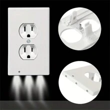 1入裝雙插座電源插座插座板,帶有led夜燈 - 自動開/關感應器 - 取代插入夜燈,led夜燈內置電源插座牆板 - 自動打開/關閉夜燈 - 白色 - 查看 3