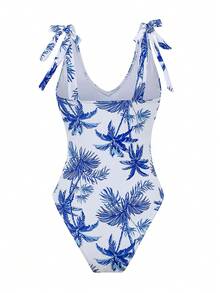 Women's Coconut Tree Print One Piece Swimsuit Set Summer