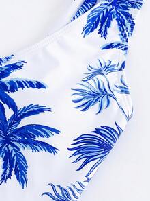 Women's Coconut Tree Print One Piece Swimsuit Set Summer