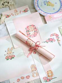 1入創意ins風格可愛動物、花印紙張信封套裝,金箔質感,適用於學生 - 彩色 - 查看 5