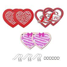 6入組粉色情人節愛心形木製手工珠寶吊墜耳環製作套件（6片木材+6個耳勾+6個彈簧環） - 粉色 - 查看 1