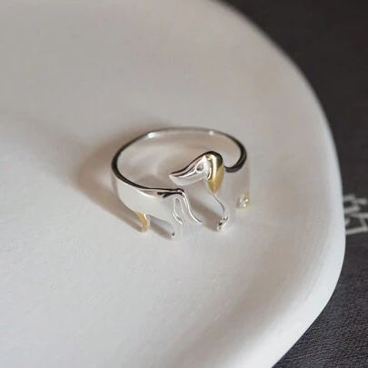 1 件简约时尚腊肠犬分体设计个性化开口戒指，适合女性日常佩戴