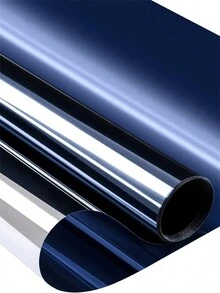 One Way Window Film Daytime Privacy Mirror Effect Reflective Window Tint For Home Self Adhesive UV Sun Blocking Heat Control Glass Door Films Blue Silver - Silver - View 2