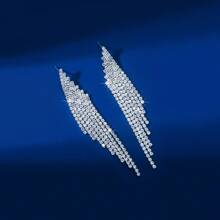 1 对时尚链条满钻流苏长流苏夜店吊坠耳环配爪形水钻首饰