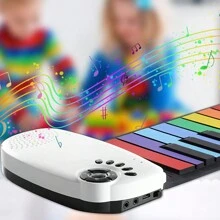 49鍵可捲起鋼琴,便攜式數字電動可摺疊彩虹鋼琴,可充電,100種音色,10首教學演示曲,適用於初學者成人禮物 - 白色 - 查看 4