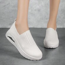 New Square Dance Shoes, Breathable Textile Fabric Upper, Comfortable Slip-On Style, Soft And Lightweight, Thick Sole With Air Cushion, Platform Height Increase, Available In Large Sizes For Women - White - View 1