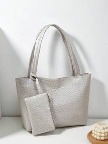 女款購物和日常使用的手提袋套裝 - 銀色 - 查看 1