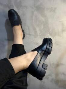 Women's Oxford Tractor Loafer Shoes With Platform Sole Blogger - màu đen - Xem 2