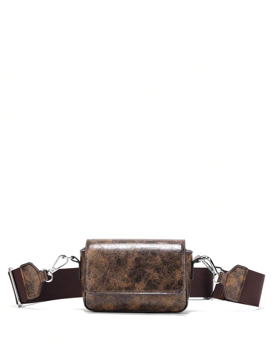 復古風格pu皮革molle戰術腰包,胸包,帶磨損效果的斜挎包,適合女性攜帶手機進行運動健身 - 咖啡棕 - 查看 1