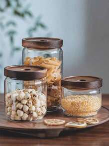 Glass Storage Jar, Kitchen Food Grain Coffee Bean Tea Leaf Sealed Transparent Canister For Storage & Organization - Brown - View 6