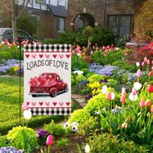 1pc Valentine's Day Love Car Pattern Garden Flag, Simple Romantic Square Banner, Suitable For Garden Home Decoration, Four Seasons Universal Garden Flag - Red - View 8