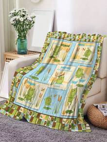 1 件青蛙印花法蘭絨毛毯,採用現代聚酯纖維製成,適合客廳和臥室 - 彩色 - 查看 5