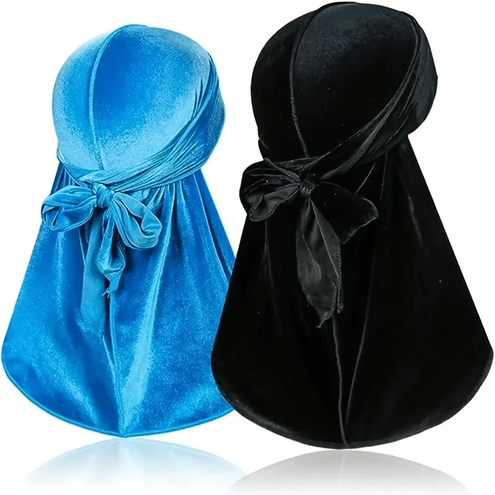 1個絲絨杜邦頭巾,長尾巴設計,適用於360度海浪捲髮型