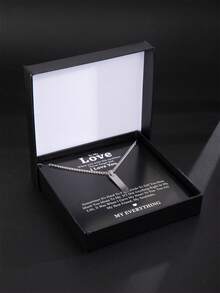 1條時尚簡約不鏽鋼矩形墜子項鍊,情侶禮物適用於女友、男友,營造浪漫和驚喜 - 銀色 - 查看 2