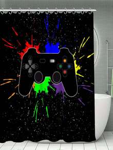 4入組創意手把手紋印花浴室套裝,包括浴簾、浴室地墊、馬桶蓋、防滑u型墊、防水沖淋簾和12入掛鈎 - 彩色 - 查看 3