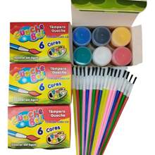 5 Cx Tinta Guache 6 Cores + 10 Pincel Artístico Atacado Escolar. - Multicolorido - Visão 4