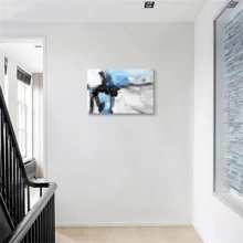 大型抽象帆布牆藝術,現代水彩畫作品,黑藍色幻想彩色塗鴉在白色背景上,極簡主義藝術品,裝飾客廳臥室走廊,不含框架 - 彩色 - 查看 4