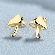 925 純銀 1 對蘑菇設計閃亮鑲嵌耳環女式可愛簡約風格精緻女性禮物 - 均碼 - 查看 9