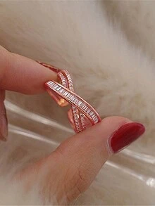 Nooxian 1 chiếc nhẫn đá quý Zirconia hình chữ thập bằng đồng - Hoa hồng vàng - Xem 3