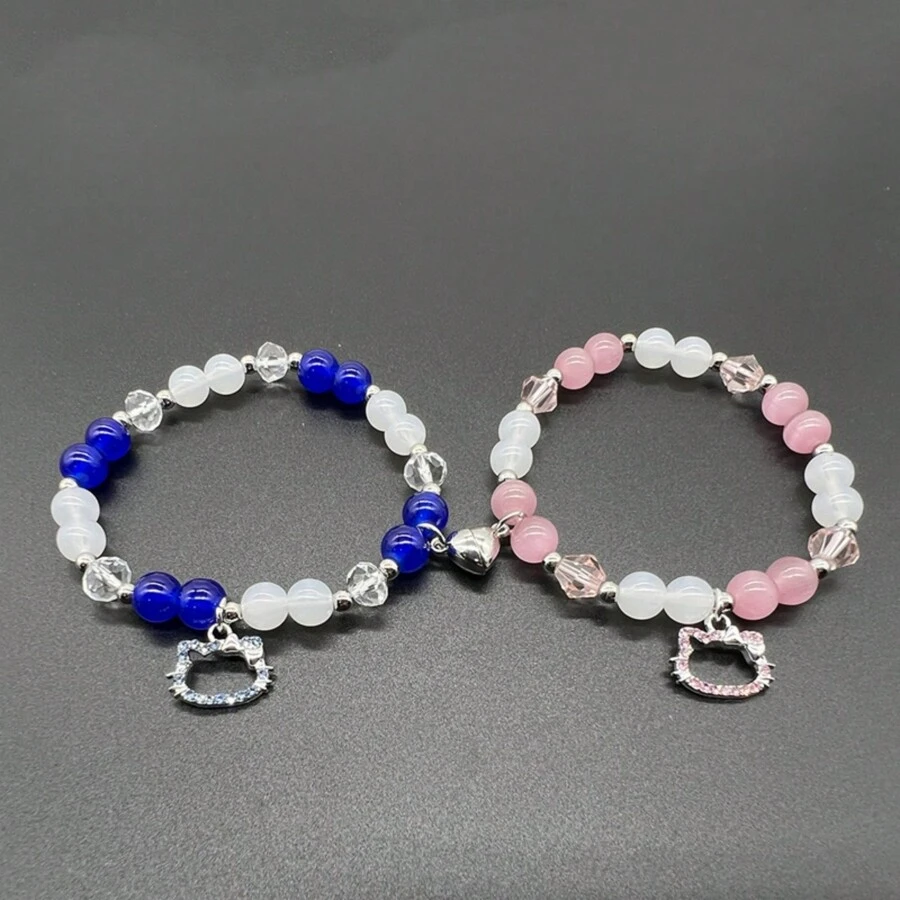 Bộ 2 chiếc vòng tay đôi cá nhân hóa với chi tiết trái tim từ tính, quà tặng ngày lễ tình nhân - Nhiều màu - Xem 1
