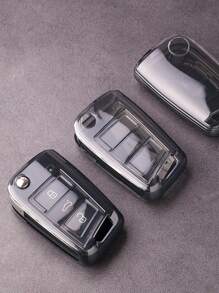 1pc Zinc Alloy Key Chain & Black Tpu Car Key Case, Personalized & Fashionable Anti-Drop Key Protector For - Black - View 4