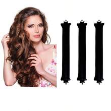 3pcs New Non-Heat Hair Curling Rod, 3cm Large Wavy Hair Styling Tool For Dry Hair, Slouchy Sleep Hair Curler - Black - View 3