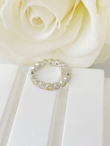 1pc Simple And Luxurious Style Diamond Inlaid Ring - Silver - View 3