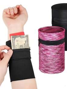 1個戶外運動手腕袋,彈性緊身迷你跑步手臂袋手機座臂帶鑰匙包男女通用 - 玫紅色 - 查看 6