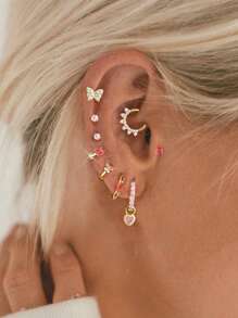 Set de 9 pares de pendientes con zirconia de color rosa pálido, de estilo minimalista y elegante, adecuados para uso diario, citas y fiestas de mujeres