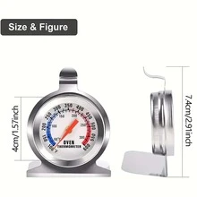 1pc Stainless Steel Oven Thermometer Pointer Thermometer Can Be Used Directly Into The Oven 50-300 Degrees - Silver - View 7