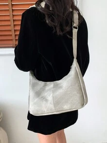 Vintage Korean Version Versatile Literary Simple Shoulder Handbag Casual Women's Cross-Body Bag Autumn And Winter Retro Tote Bag Casual Large-Capacity Commuter Bag - White - View 3