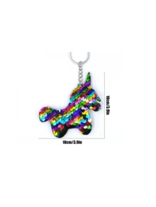 1PC Rainbow Glitter Unicorn Key Chain For Bags And Accessories, Small Pendant School Bag Ornament - Pink - View 3