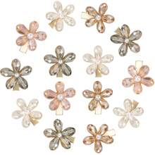 24入組四色水晶花瓣髮夾,具金屬邊緣,細緻時尚髮飾適合女孩和女士 - 彩色 - 查看 4