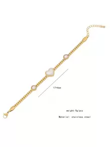Freegrow 1pc Faux Pearl & Heart Shaped Charm Stainless Steel Bracelet Suitable For Women's Daily Wear Valentines