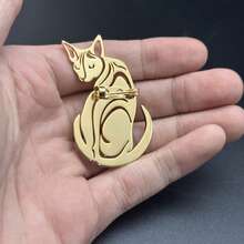 1入時尚不鏽鋼可愛的貓形胸針,為日常穿著打造個性配件 - 金色 - 查看 2