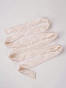 1 件珍珠边鱼尾网花丝带蝴蝶结发夹，生日礼物，手工 DIY，波浪缎带情人节 - 米色 - 查看 3