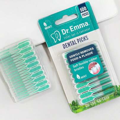 Dr.Emma Dr. Emma 100pcs/Pack Dental Picks Mint Brush Picks Toothpick Oral Care, Disposable For Dental Cleaning, Teeth Picks, Living Room Home Bedroom Bathroom House Decor, Travel Stuff, Wedding, Party, Birthday, Gifts For Men Mom Dad Friends, New Years, Accessories, Funny Gift