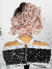 T-Shaped Lace Front Synthetic Short Curly Hair Wig Cap In Golden Color, Made Of Chemical Fiber - Multicolor - View 4