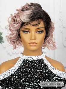 T-Shaped Lace Front Synthetic Short Curly Hair Wig Cap In Golden Color, Made Of Chemical Fiber - Multicolor - View 6
