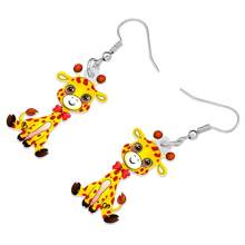 1 對卡通壓克力長頸鹿耳環野生動物吊飾女式兒童女孩生日派對禮物 - 黃色 - 查看 3