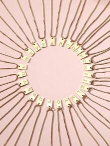 1pc Fashionable Minimalist Square Letter Pendant Necklace Boys Girls Delicate Popular Initial Alphabet Necklace For Party Banquet Dates Birthday Jewelry Gift For Daily Decoration - Yellow Gold - View 1