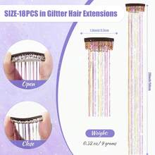 18入組20吋剪夾式閃爍髮絲套件,閃亮精靈頭髮飾品,適用於女孩和女性,粉色閃片髮絲剪夾,閃耀髮絲加熱耐用 - 拼色 - 查看 4