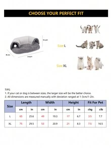 1入秋冬季長毛絨貓窩,隧道玩具,小型至中型寵物沙發蓆 - 灰色 - 查看 2