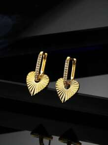 1對時尚個性化心形立體氧化鋯石耳針,適用於女士 - 彩色 - 查看 7